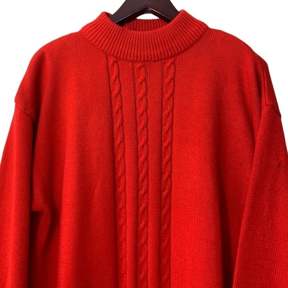 Vintage Red Chunky Cable Knit Distressed Grandpa Sweater Size Large - Picture 3 of 13